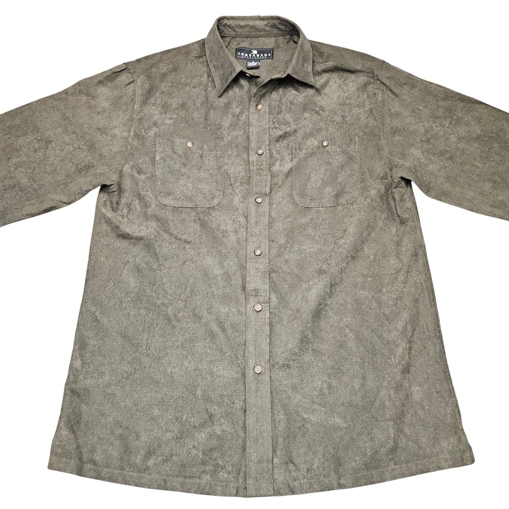 Vintage 90s Faux Suede Shirt Jacket M Green Olive Consensus‎ Sportswear Retro